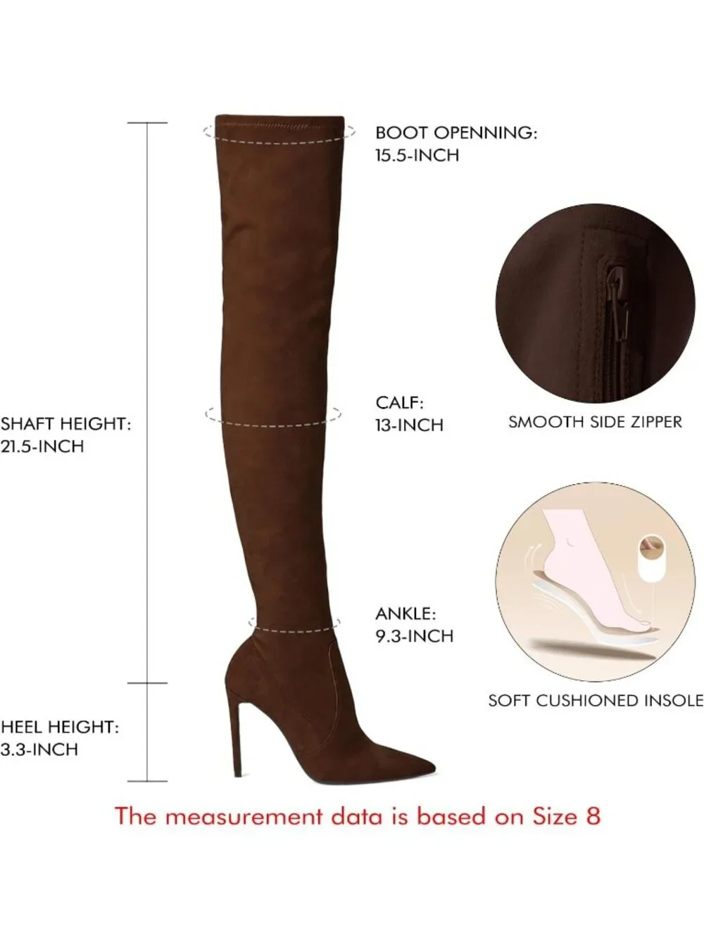 Women's Chocolate Suede Pointed Toe Over-the-Knee Thigh High Stiletto Heel Boot